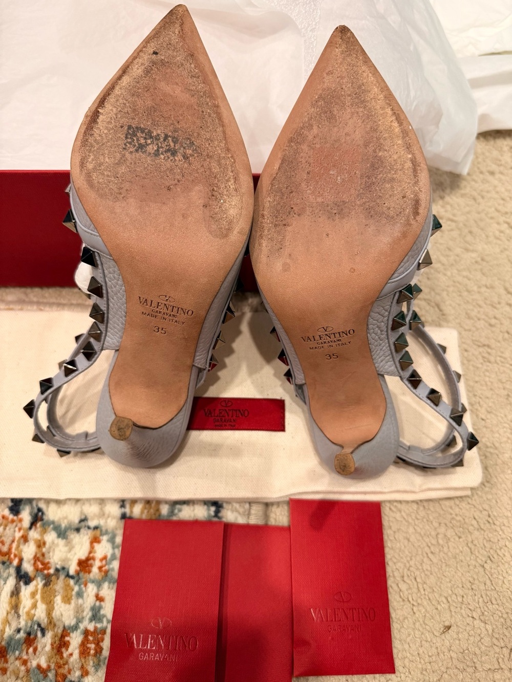 Valentino Garavani Powder Blue Studded Pointed-Toe Strappy Pump - Picture 5 of 5